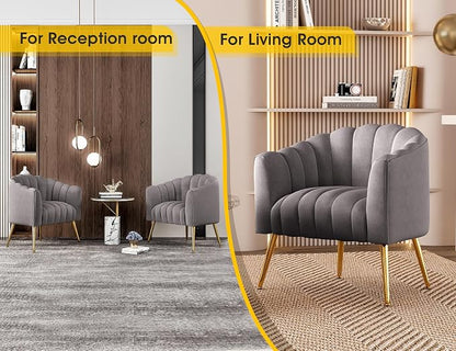 Dewhut Oversized Pumpkin Couch Accent Chair, Modern Comfy Velvet Upholstered Barrel Chairs, Luxury Single Sofa Armchair for Living Room, Waiting Room, Office and Vanity, (Grey)