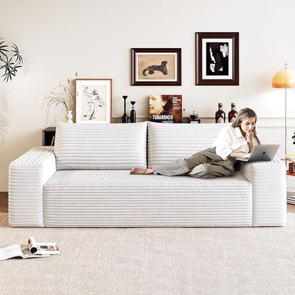 JINGLING 71" Small Couches for Small Spaces, Memory Foam Loveseat Corduroy Couch in a Box, Compressed Boneless Sofa for Living Room Bedroom, Apartment Furniture, No Assembly Required, White
