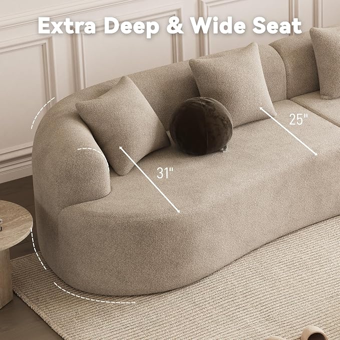 131" Curved Modular Sectional Sofa, Modern Chenille Cloud Couch with Extra Deep Seat, Oversized Boneless Couch for Living Room Apartment, No Assembly Required, Light Brown