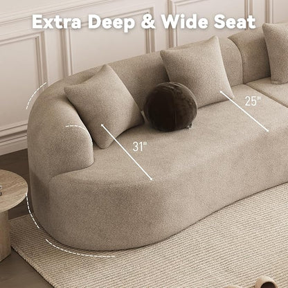 131" Curved Modular Sectional Sofa, Modern Chenille Cloud Couch with Extra Deep Seat, Oversized Boneless Couch for Living Room Apartment, No Assembly Required, Light Brown
