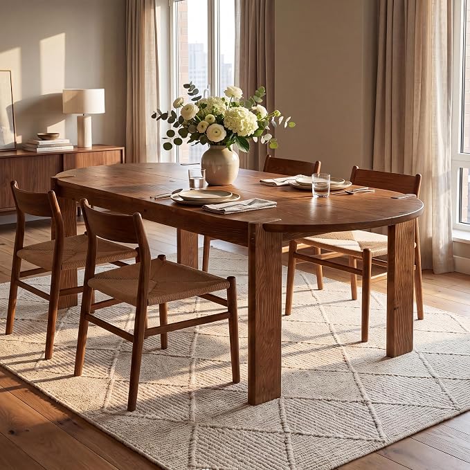 63" Solid Wood Oval Dining Table, Farmhouse Wooden Kitchen Table for 4-6, Rustic Dinner Table for Dining Room, Living Room, Apartment, Brown