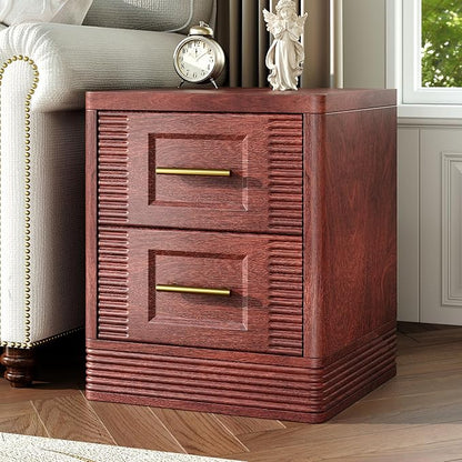 RECHHX Small Dresser for Bedroom, Farmhouse Nightstand with 2 Drawer for Narrow Spaces, Thermoformed Curved End Table for Bedroom, Living Room, Walnut Cherry