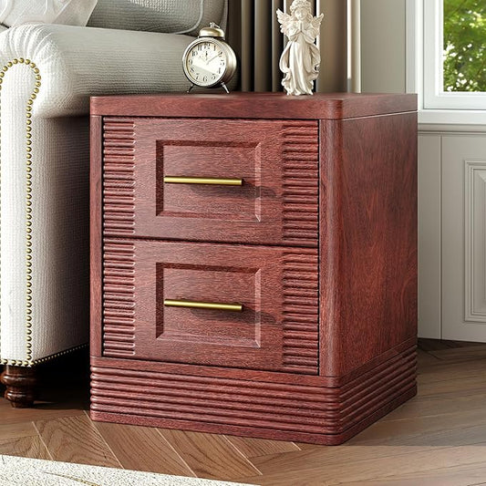 RECHHX Small Dresser for Bedroom, Farmhouse Nightstand with 2 Drawer for Narrow Spaces, Thermoformed Curved End Table for Bedroom, Living Room, Walnut Cherry