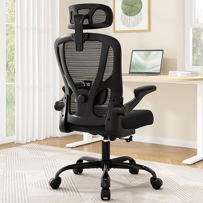 Office Chair Ergonomic Desk Chair - Mesh High Back Office Chair with Headrests Wheels Lumbar Support Home Desk Office Chairs Flip up Armrest Executive Rolling Computer Chair Black 4 Pack