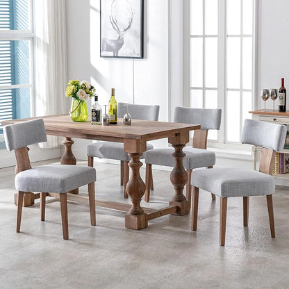 RIVOVA Mid Century Modern Dining Chairs Set of 4, Farmhouse Linen Fabric Upholstered Dining Room Chairs Kitchen Chairs with Curved Backrest Wood Legs, Grey