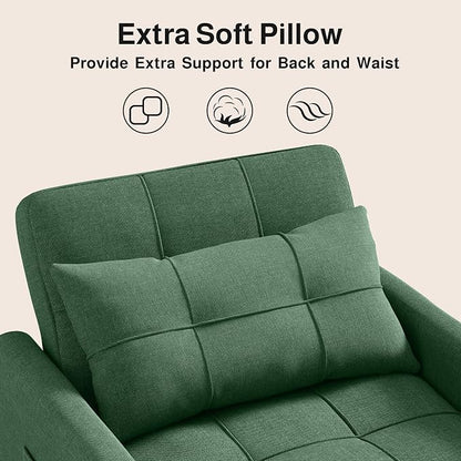 Ahomly Convertible Sleeper Chair Sofa Bed with 3-in-1 Design, Adjustable Backrest, and Storage Pocket for Living Room, Green