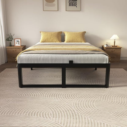 ZTH Full Size Metal Platform Bed Frame 14 in, No Box Spring Needed, Black | Heavy duty support, Underbed storage, Noise-free design, Anti-slip clips, Rounded legs, Easy assembly, Headboard compatible