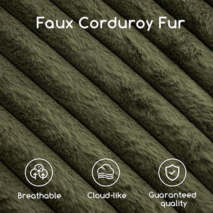 HIGOGOGO Round Stuffed Pouf Ottoman, Corduroy Poufs with High-Density Foam Filling, Furry and Fluffy Pouf Foot Stool Storage Ottoman, 20 X 15 Floor Poufs Foot Rest for Living Room, Green