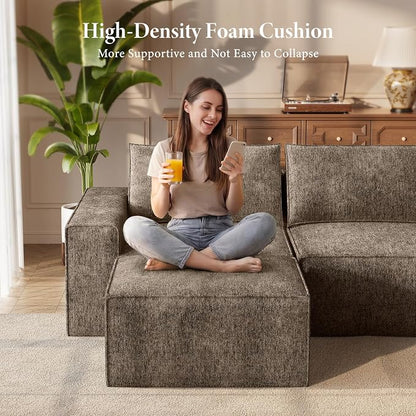 Vesgantti 114" Boneless Modular Sectional Sofa, Modern U Shaped 5 Seater Couch with 2 Ottoman & Deep Seat, Convertible Chenille Cloud Couches for Living Room, No Assembly Required, Dark Brown