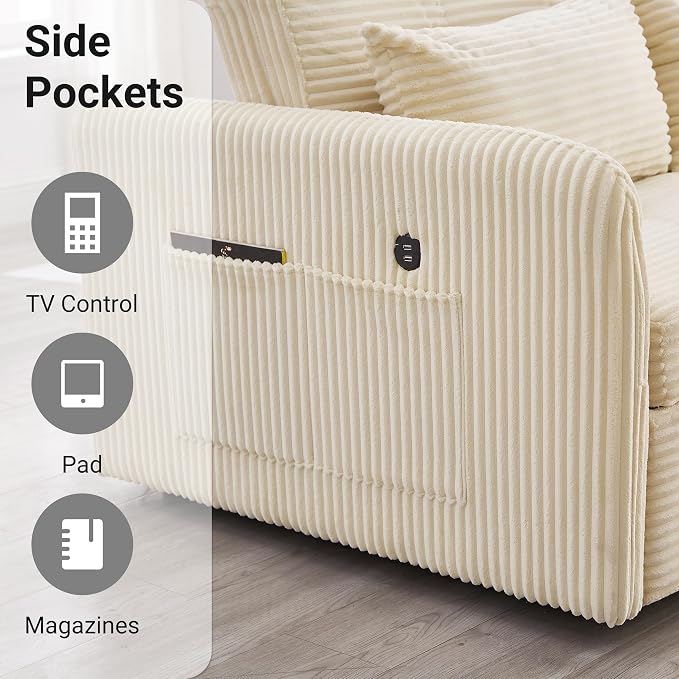 55.5" Corduroy Convertible Sofa Bed, Pull Out Sleeper Sofa Bed, Loveseat Couch with USB Charging Ports, 3 in 1 Convertible Sleeper Sofa Bed for Living Room, Apartment, Bedroom, RV, Beige
