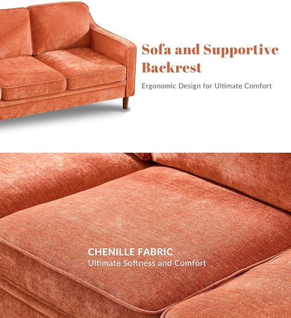 Kingfun Couch Sets for Living Room, 3 Seater Couch and Armchair, Mid Century Modern Sofa Set, Chenille Couch with Solid Wood Frame for Bedroom