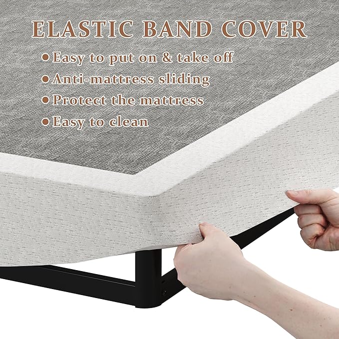SHOANED Metal Box Spring Full Size - 9 Inch High Profile Heavy Duty Black Bed Base Non Slip Mattress Foundation Box Springs for Full Bed, Easy Assembly, No Noise