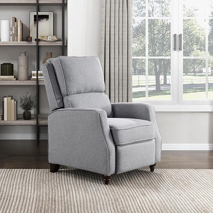 Lexicon Push Back Recliner Chair, Manual Accent Recliner with Track Arms & Bun Feet, Deep Cushioned Comfort, Modern Fabric Reclining Armchair for Living Room, Bedroom & Office, 29.5" W - Gray