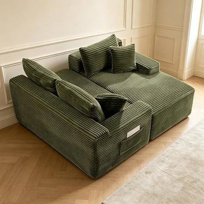 95" L-Shaped Right Facing Cloud Sectional Couch for Living Room, Modular Compressed Boneless Sectional Sofa Corduroy Boneless Corner Foam Sofa W/Chaise Lounge and Pillows