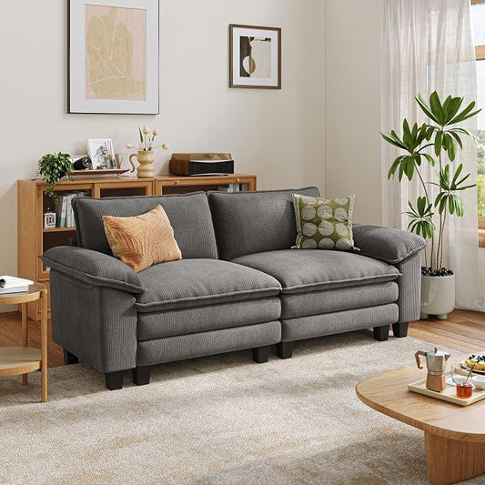 LINSY HOME 90" Modular Cloud Love Seat Sofa, Corduroy Soft Sectional Couch, Modern Comfy Love Seat, Perfect for Living Room, Apartment, Office, Grey