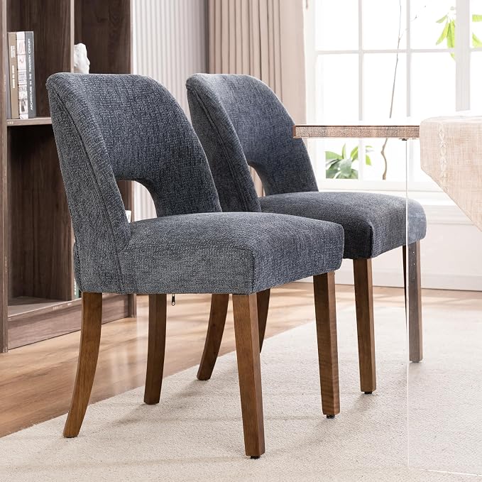 VKNOW Wooden Dining Chairs Set of 4, Modern Fabric Upholstered Dining Room Chair Kitchen Chairs, Farmhouse Dinner Chair for Kitchen Dining Room, Navy