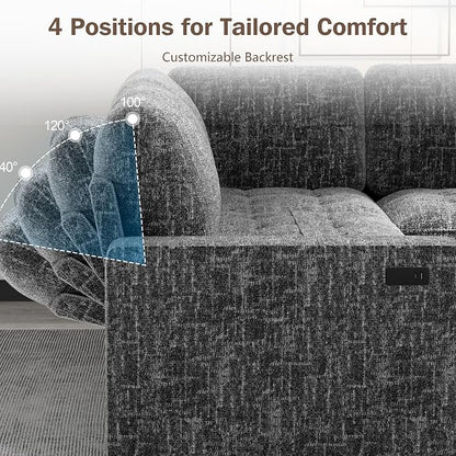 Sunny Heart 5-Seat Modular Sleeper Sofa with Pull-Out Bed & Storage, L-Shaped Chenille Sectional Couch, Reclining Backrest & USB Charging for Living Room,Guest Room Dark Grey