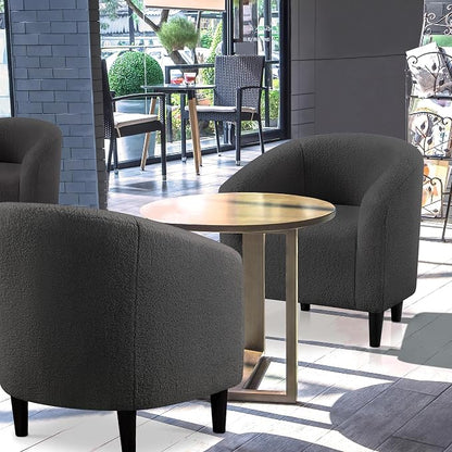 Topeakmart Barrel Chair, Soft Sherpa Accent Chair Side Chair Club Chair Modern Style Deep Seating Barrel Armchair for Living Room Furniture Reading Room Bedroom, Set of 2, Dark Gray