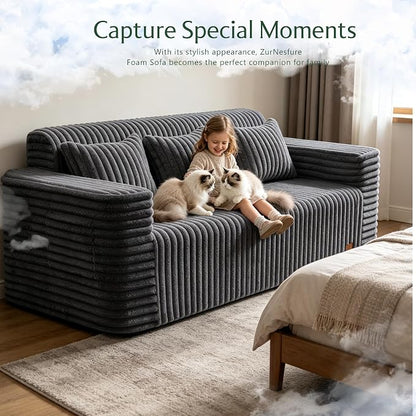 ZurNesfure Sofa Couch Cloud 3-seater Memory Foam Couch with Pillow No Assembly Required, Modern Couch with Removable Washable Cover Boneless Sofas for Living Room Bedroom Apartment (Darkgrey,3-Seater)