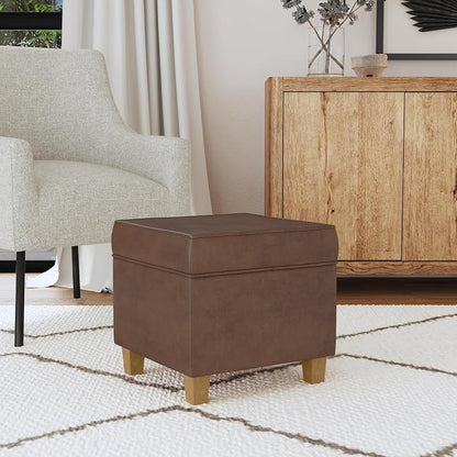 HomePop 18" Square Storage Ottoman - Brown Faux Leather