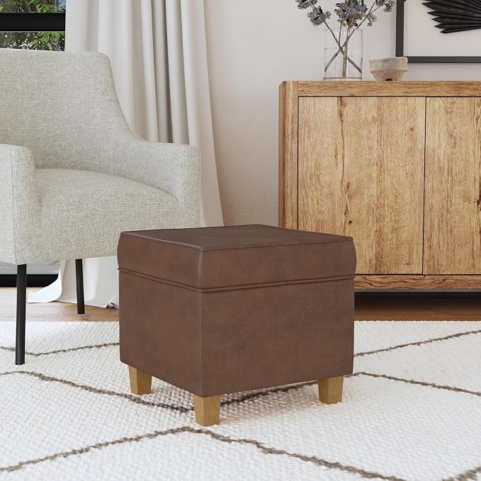 HomePop 18" Square Storage Ottoman - Brown Faux Leather