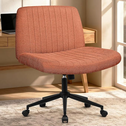 Orange Factory Criss Cross Chair Wheels Wide Cross Legged Office Desk Vanity Dual Base Comfy Fabric Armless Adjustable Swivel for Home Computer Task (Brown Dual Base, Fabric)
