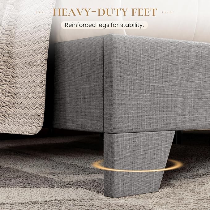 SHA CERLIN Linen Upholstered Queen Size Bed Frame with Headboard,Light Gray | Adjustable Low-Profile Platform Bed, Minimalist Design, Stable Mattress Foundation, Strong Back-Support, No Box Spring Needed
