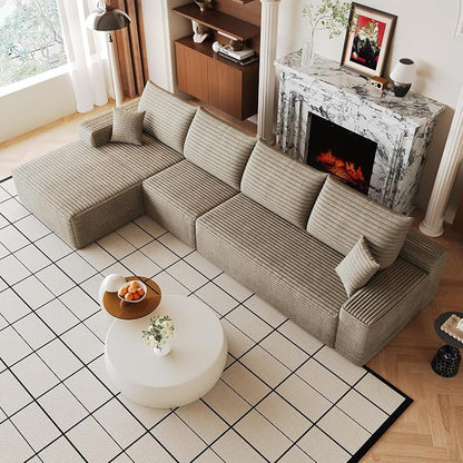135" Oversized Cloud Sectional Couch Boneless Sofa for Living Room, Fluffy Corduroy Corner Couch with Deep Seat, Compressed Modular Sectional Sofa with L-Shaped Chaise, No Assembly Required