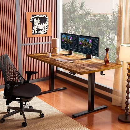ErGear 63 X 28 Height Adjustable Electric Standing Desk, Vintage Brown | Smooth Height Adjustment, 4 Memory Presets, One-Touch Control, Stable Steel Frame, 176 lbs Capacity, Easy Assembly