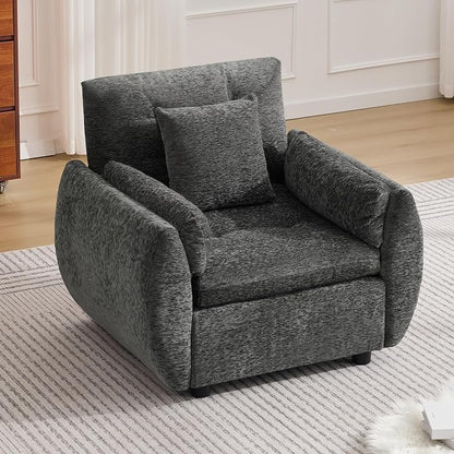 30" Single Modular Cloud Sofa Accent Chair, Deep Seat Tufted Chenille Armchair, Sectional Sofa for Living Room, Dark Grey