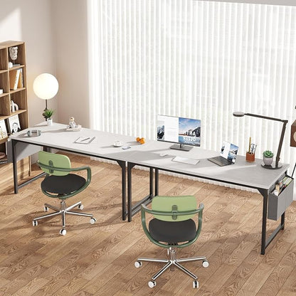 OLIXIS Computer Desk, 63 Inch Home Office Desks for Small Spaces, Writing Craft Study Gaming Table for Bedroom, Modern Computer Workstation with Storage Bag, White