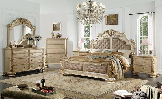 First of a Kind Miranda Gold Queen 5 Piece Bedroom Set