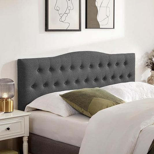 Tufted Headboard King Size, Solid Wood Adjustable Height Head Board, Black | Upholstered King Headboard Only with Durable Solid Wood Legs, Adjustable Height 37-51 in, Fabric Button Diamond HeadBoards