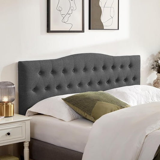 Tufted Headboard Full Size, Solid Wood Adjustable Height Head Board, Black | Upholstered Full XL Headboard Only with Durable Solid Wood Legs, Adjustable Height 37-51 in, Fabric Button Diamond HeadBoards