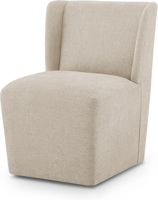 KISLOT Upholstered Dining Chairs Set of 1 with Casters, Wingback Modern Side Armless Deskchair with Rollers for Diningroom Bedroom Livingroom Reading Room, Sand Fabric