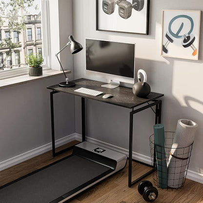alawooder 31.5" Folding Desk: No Assembly, Wood Top for Small Spaces | Home office desk, holds 150 lbs, folds flat to 2.3 in, splash-proof wood top, sturdy metal frame