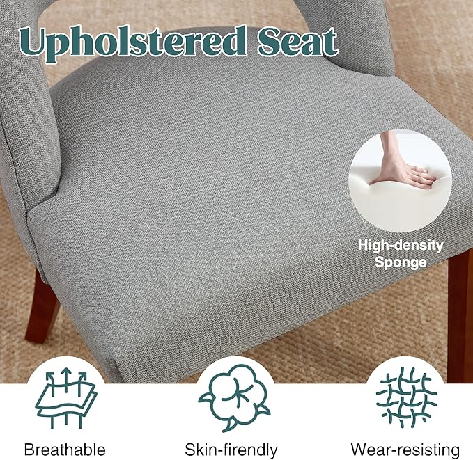 Dining Chair Set of 8,Modern Dining Room Chairs with Thick Cushions,Upholstered Linen Fabric Kitchen Chairs for Kitchen Dining Room LIGHTGREY