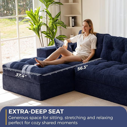 MAXYOYO Modular Sectional Sofa with Loveseat and Ottoman, Flexible Combination Cloud Boneless Couch with Layered Cushion for Living Room, No Assembly Required, Navy