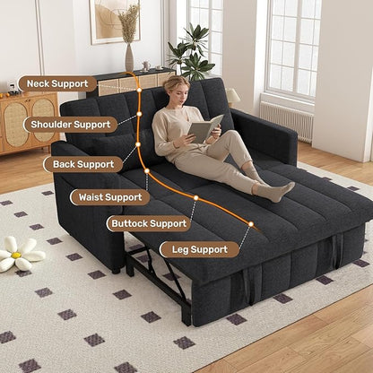 Nebuaegis Sleeper Sofa Bed,3-in-1 Convertible Pull Out Couch with Adjustable Backrest for Living Room,Loveseat Sofa Bed with Side Pockets,Easy Assembly,Dark Gray,1 PCS