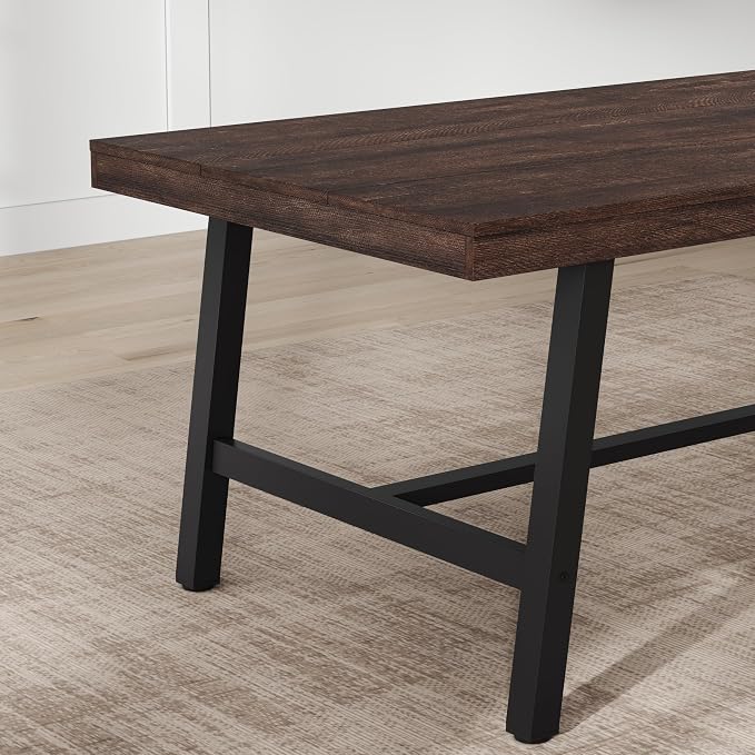 GarveeHome Industrial Dining Table for 4-6 People, 63" Long Kitchen Table with Sturdy Metal Frame, Rectangular Counter for Dinner, Kitchen, Dining Room (Rustic Birch, 63" Non-extendable)