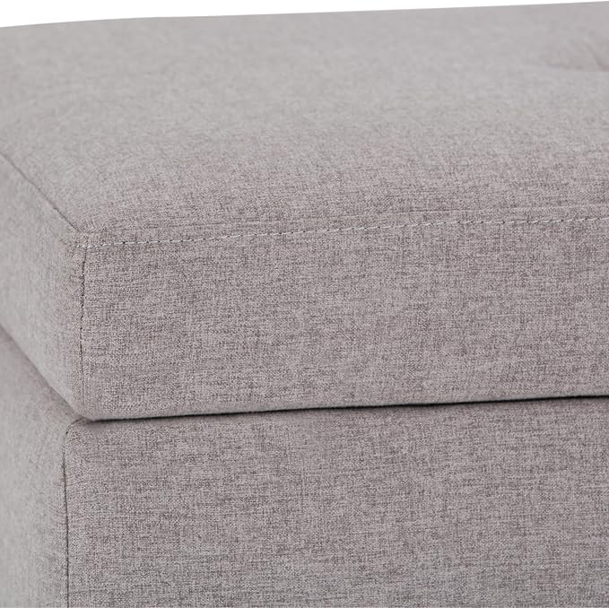 SIMPLIHOME Oregon Storage Ottoman Bench with Tray - 42 inch Wide Upholstered Linen Look Fabric Rectangle Storage Ottoman Bench in Cloud Grey, Transitional Tufted Ottoman for Living Room with Lift Top