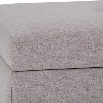 SIMPLIHOME Oregon Storage Ottoman Bench with Tray - 42 inch Wide Upholstered Linen Look Fabric Rectangle Storage Ottoman Bench in Cloud Grey, Transitional Tufted Ottoman for Living Room with Lift Top