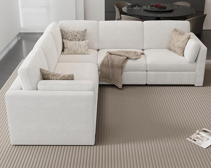 Oversized Modular Sectional Sofa V-Shaped Cloud Couches White | 109'' Deep Seat Couch for Living Room, 5-Seater Luxury Comfortable Corner sofa, Solid Wood Frame, Removable Washable Cover