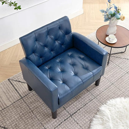 TYBOATLE Accent Chair Comfy Living Room Chair Leather Tufted Mid Century Modern Accent Chair, Small Cozy Reading Arm Chair for Office, Bedroom (1, Blue)