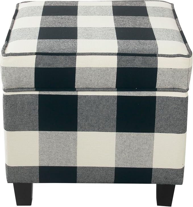 HomePop 18" Classic Square Storage Ottoman - Black Plaid