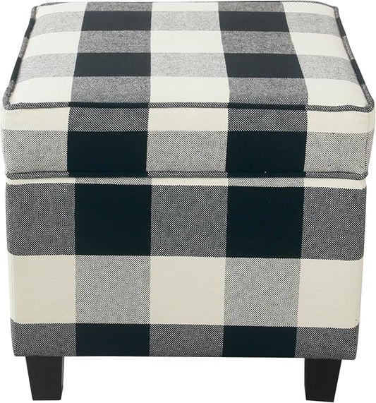 HomePop 18" Classic Square Storage Ottoman - Black Plaid