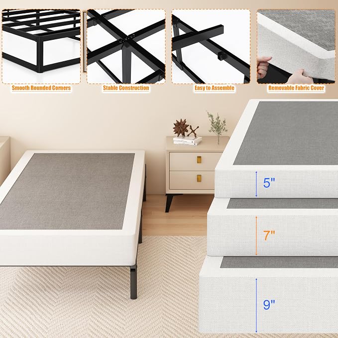 DORITRON 7 Inch Twin Size Box Spring, 1500lbs Heavy Duty Box Spring Twin Bed Base Metal Mattress Foundation, Easy Assembly, Noise Free