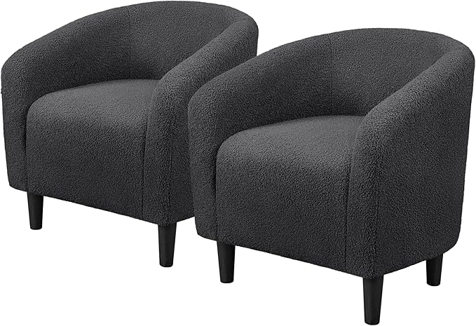 Topeakmart Barrel Chair, Soft Sherpa Accent Chair Side Chair Club Chair Modern Style Deep Seating Barrel Armchair for Living Room Furniture Reading Room Bedroom, Set of 2, Dark Gray
