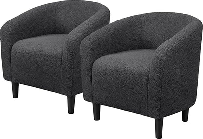 Topeakmart Barrel Chair, Soft Sherpa Accent Chair Side Chair Club Chair Modern Style Deep Seating Barrel Armchair for Living Room Furniture Reading Room Bedroom, Set of 2, Dark Gray