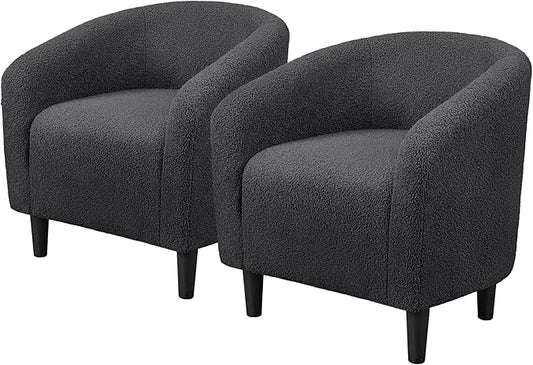 Topeakmart Barrel Chair, Soft Sherpa Accent Chair Side Chair Club Chair Modern Style Deep Seating Barrel Armchair for Living Room Furniture Reading Room Bedroom, Set of 2, Dark Gray